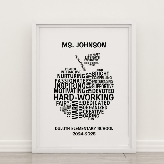 Personalised Teacher Appreciation Typography Apple Poster (Creator Uploaded)