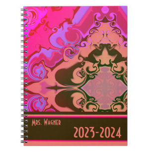 Personalised Teacher Boho Pretty Modern Vivid Pink Notebook