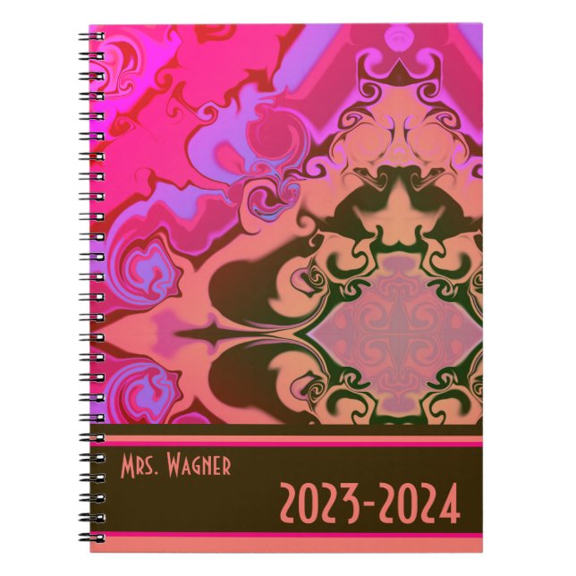 Personalised Teacher Boho Pretty Modern Vivid Pink Notebook (Front)