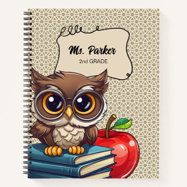 Personalised Teacher Book Owl School Notebook (Front)