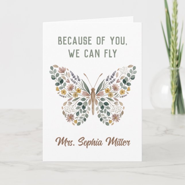 Personalised Teacher Butterfly Greeting Card  (Front)