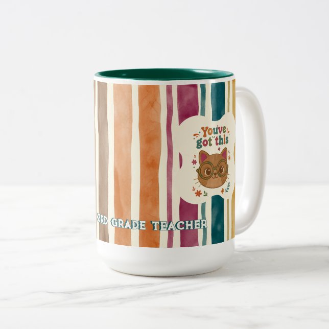 Personalised Teacher Cat Mug | Custom Name & Grade (Front Right)