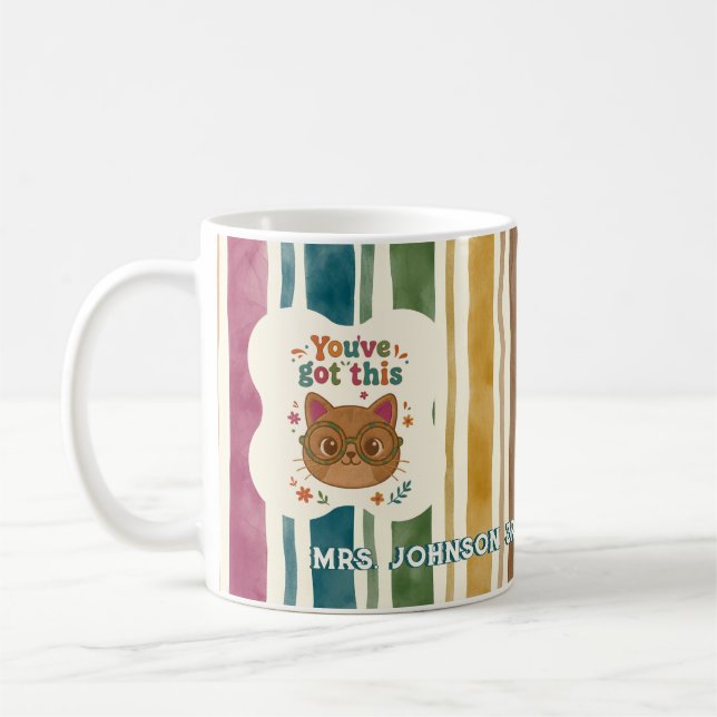 Personalised Teacher Cat Mug | Custom Name & Grade (Left)