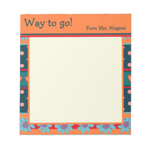 Personalised Teacher Cheerful Pretty Floral Orange Notepad