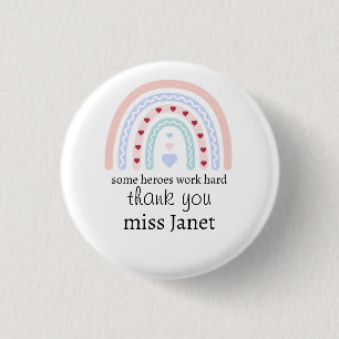 Personalised Teacher Christmas Pink Rainbow Hearts 3 Cm Round Badge
