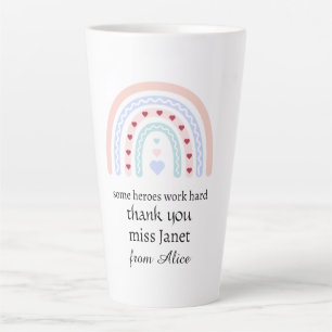 Personalised Teacher Christmas Pink Rainbow Hearts Latte Mug