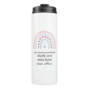 Personalised Teacher Christmas Pink Rainbow Hearts Thermal Tumbler