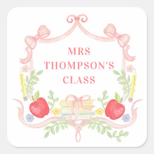 Personalised Teacher Classroom Crest Square Sticker