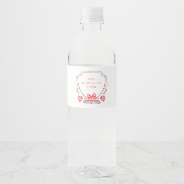 Personalised Teacher | Classroom Crest Water Bottle Label (Front)
