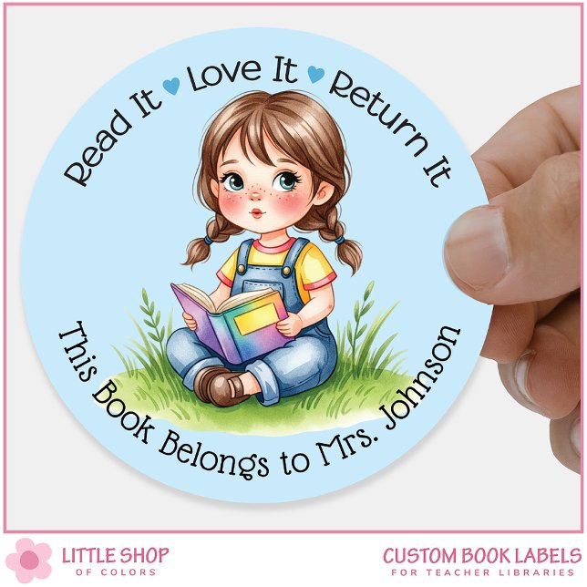 Personalised Teacher Classroom Library Bookplate Classic Round Sticker (Creator Uploaded)