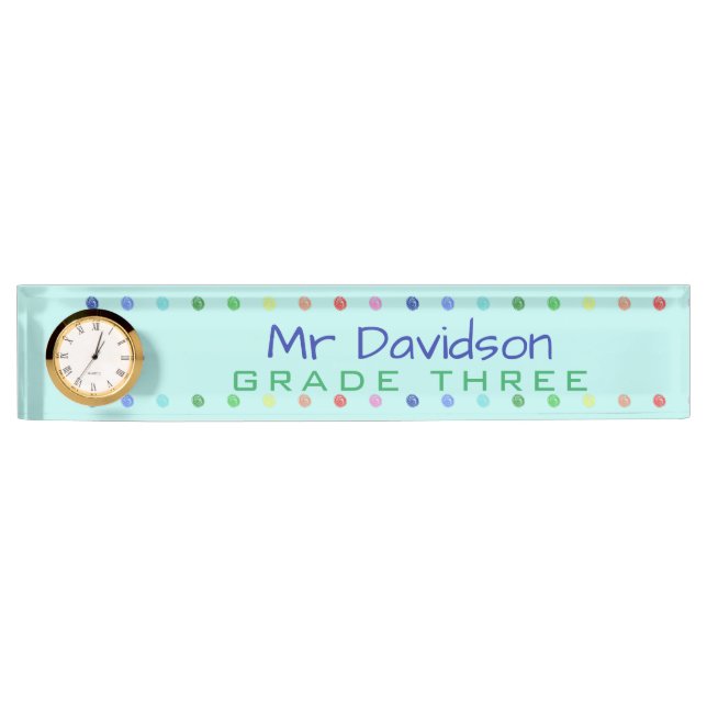 Personalised Teacher Coloured Dots Nameplate (Front)