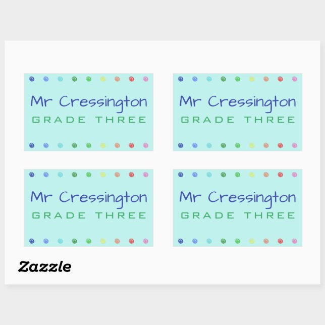 Personalised Teacher Coloured Dots Rectangular Sticker (Sheet)