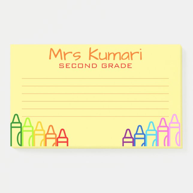 Personalised Teacher Crayon Design Lined Post-it Notes (Front)