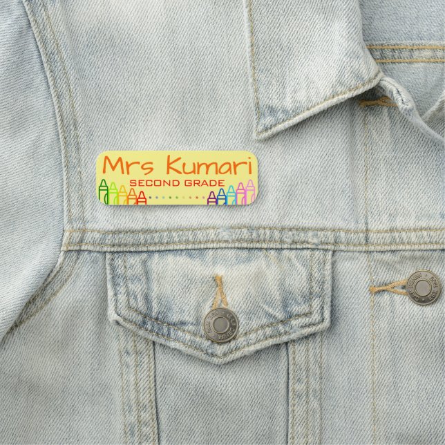 Personalised Teacher Crayon Design Name Tag (In Situ)