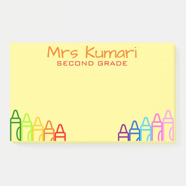 Personalised Teacher Crayon Design Post-It Notes (Front)