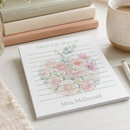 Personalised Teacher From the Desk Of Floral Apple Notepad
