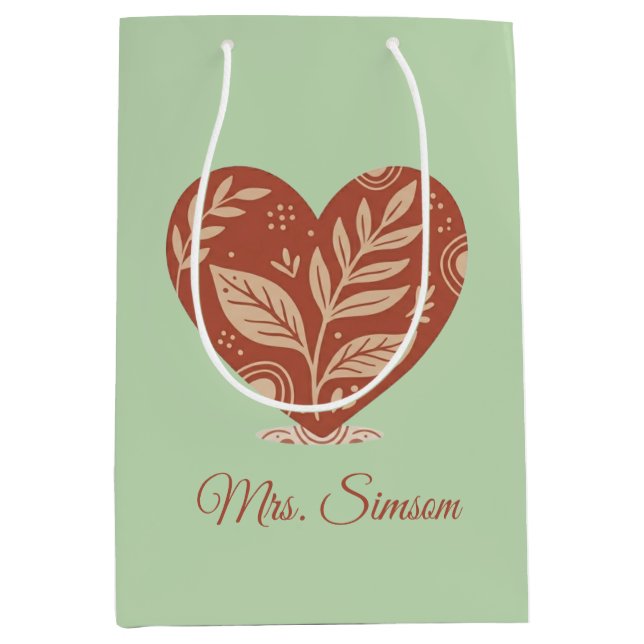 Personalised Teacher Gift Bags Red Heart (Front)
