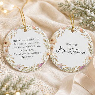 Personalised Teacher Gift Boho Watercolor Christma Ceramic Ornament