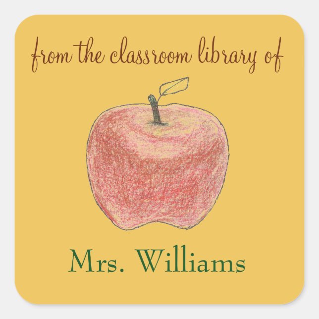 Personalised teacher gift bookplates with apple 2 square sticker (Front)