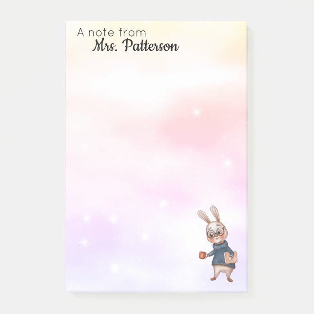 Personalised Teacher Gift Post It Notes Rabbit (Front)