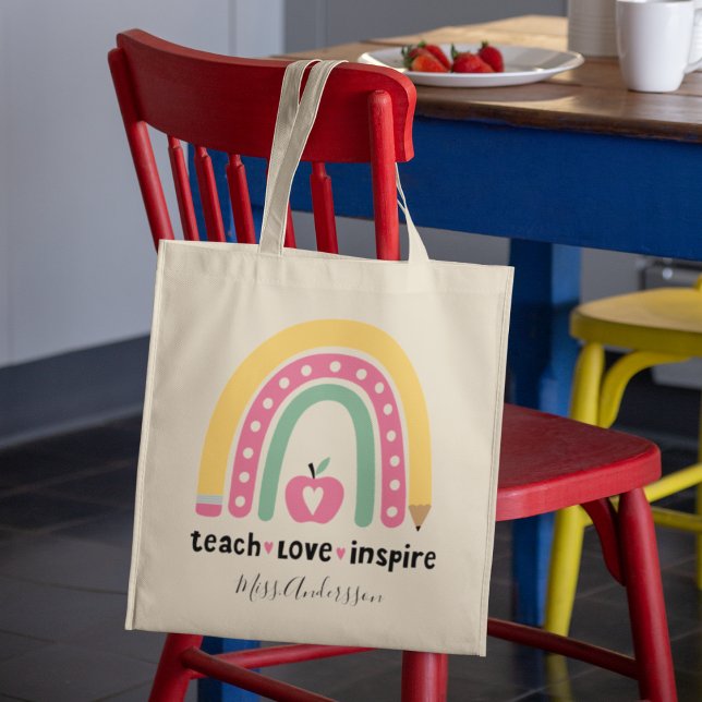  Personalised Teacher Gift Teach Love Inspire Tote Bag (Creator Uploaded)
