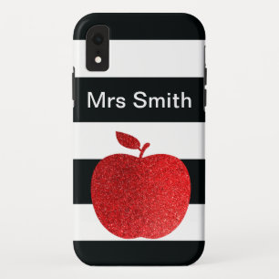 Personalised Teacher Glitter Apple Stripes iPhone XR Case