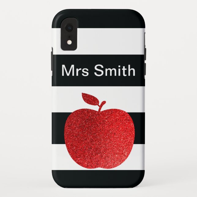 Personalised Teacher Glitter Apple Stripes Case-Mate iPhone Case (Back)