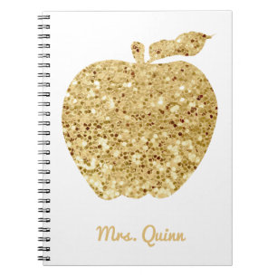 Personalised Teacher Gold Faux Sequin Apple Glam Notebook