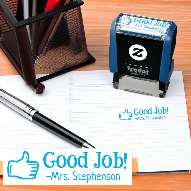 Personalised Teacher Good Job Thumbs Up Reward Self-inking Stamp (good job teacher award reward stamp)
