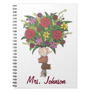 Personalised Teacher Hands Flower Bouquet Notebook