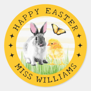 Personalised Teacher Happy Easter Watercolor Classic Round Sticker