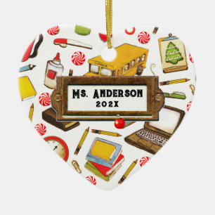 Personalised Teacher Holiday Gift Ceramic Ornament