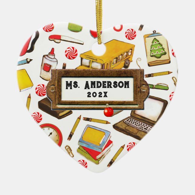 Personalised Teacher Holiday Gift Ceramic Ornament (Front)