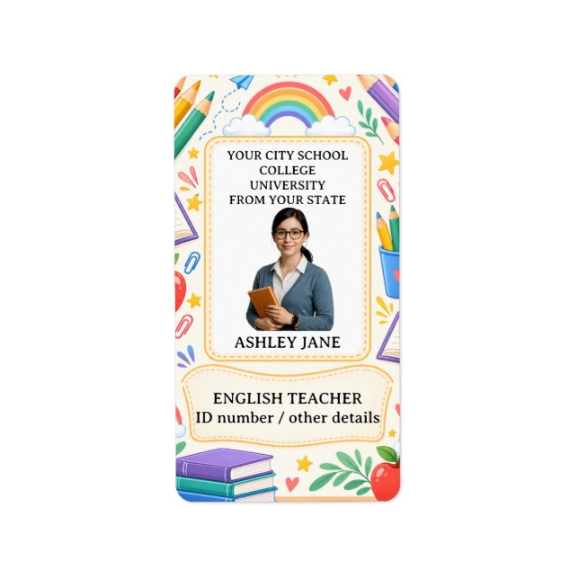 Personalised Teacher ID Badge School Staff Label (Front)
