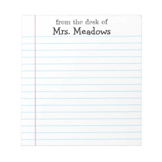 Personalised Teacher Lined Paper From The Desk Of Notepad