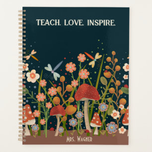 Personalised Teacher Mushroom Floral Dragonfly  Planner