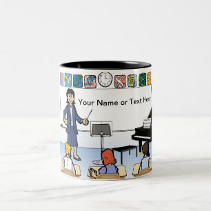 Personalised Teacher, Music - Female Cartoon Two-Tone Coffee Mug