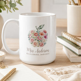 Personalised Teacher Name and Title Floral Apple Coffee Mug