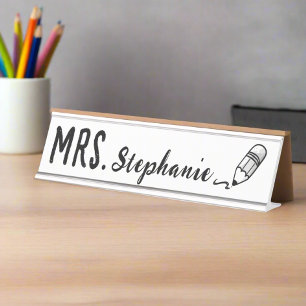 Personalised Teacher Name Back to School Pencil Desk Name Plate