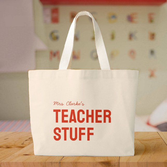 Personalised Teacher Name Minimalist Cute Large Tote Bag (Creator Uploaded)