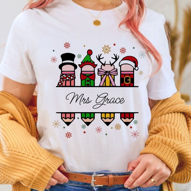 Personalised Teacher Name Pencil, Christmas gift  T-Shirt (Personalized Teacher Name shirt,Christian Christmas shirt,Christmas shirt,teacher gift )