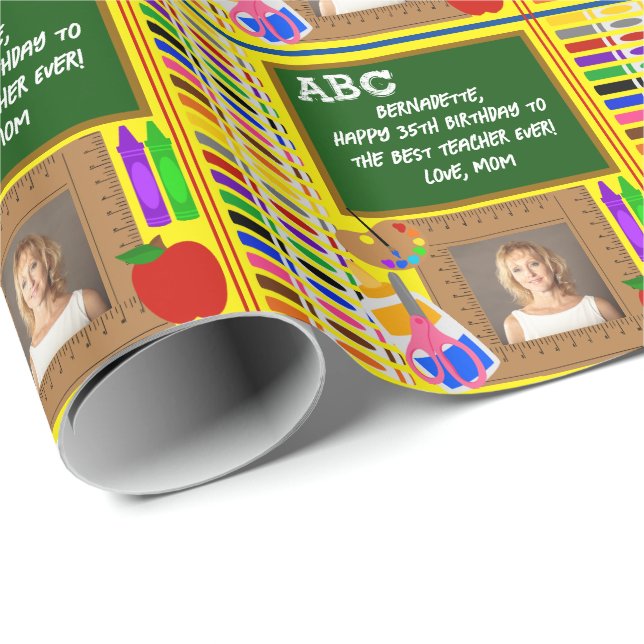 Personalised Teacher Name Sentiment Photo Wrapping Paper (Roll Corner)