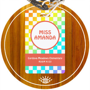 Personalised Teacher Name Tag ID Badge Chequered