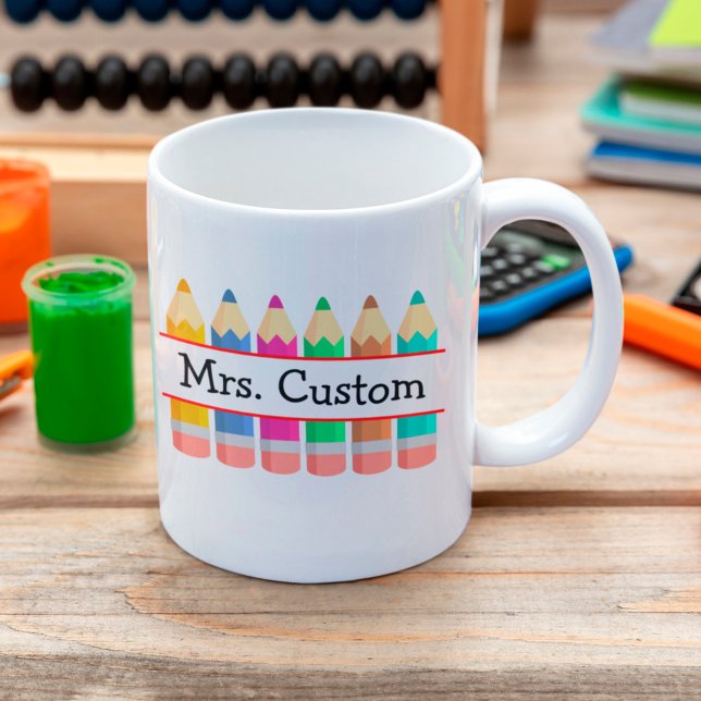 Personalised Teacher Name With Crayons Coffee Mug (Creator Uploaded)