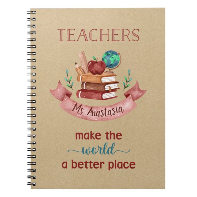 Personalised Teacher Notebooks - Rustic Kraft (Front)