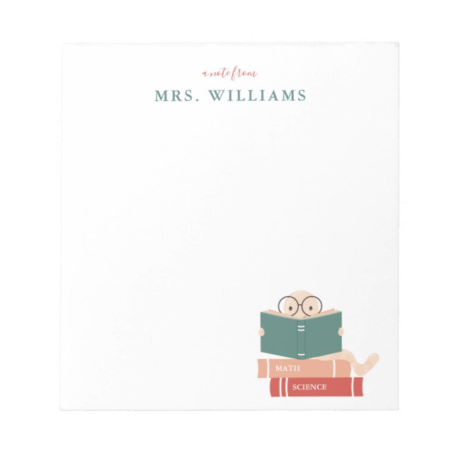 Personalised Teacher Notepad Bookworm (Front)
