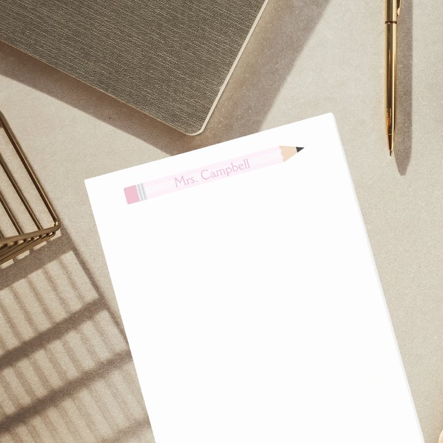Personalised Teacher Notes, Pink Pencil Teacher Post-it Notes (Customize with your teacher's name!)