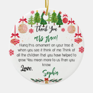 Personalised Teacher Ornament, Custom Christmas Ce Ceramic Ornament
