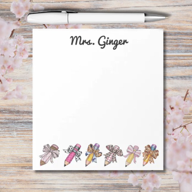 Personalised teacher pencils animal print bows  notepad (Creator Uploaded)
