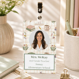 Personalised Teacher Photo ID Badge Gingham 